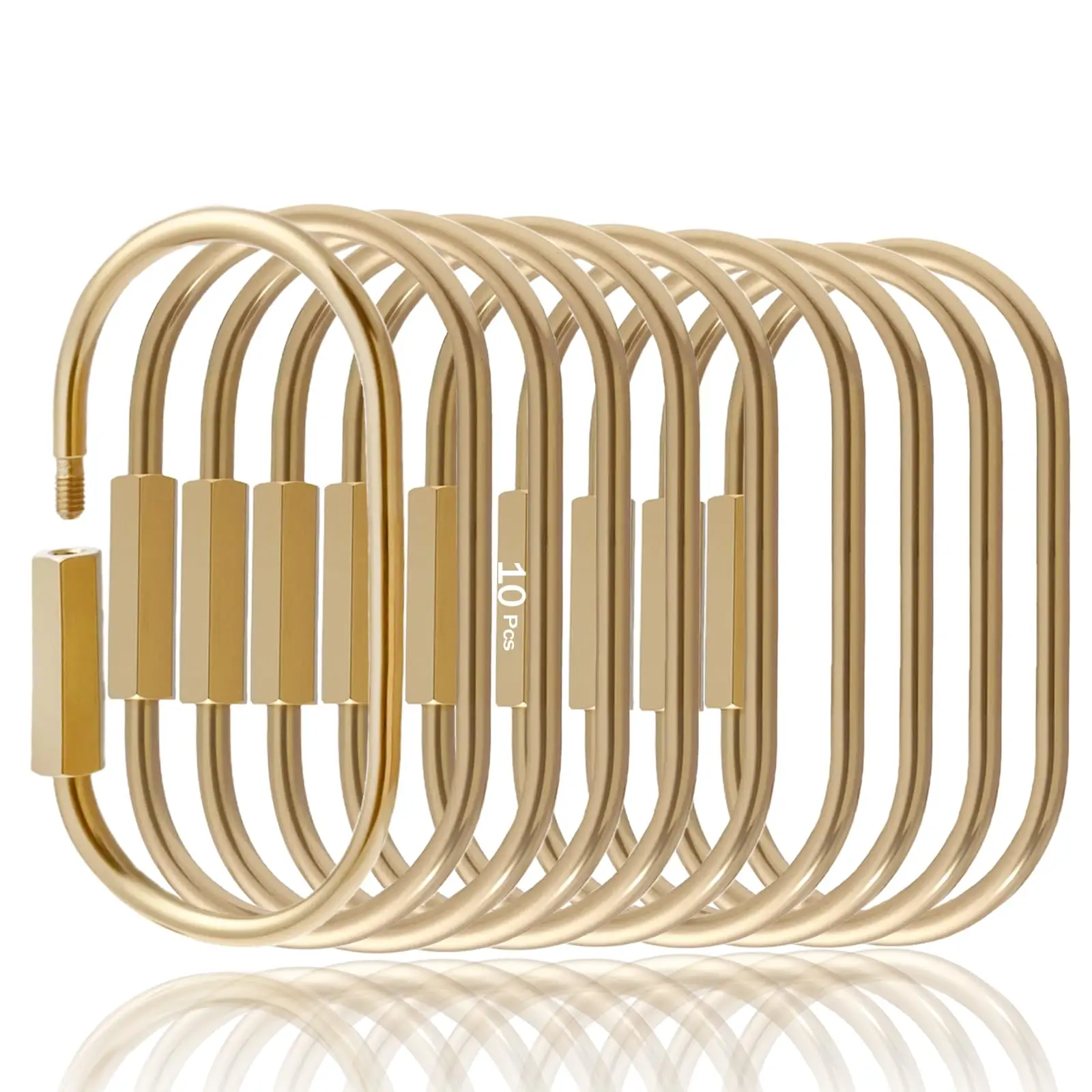 10 Pack Gold Brass Key Rings Set, Keychain with Flat Rings & Screw Lock Carabiner Clip, Medium Size Key Organizer, Purse Bag Charm Holder for Handbags, Dolls & Car Keys