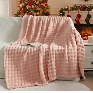 BedLoom Faux Rabbit Fur Throw Blanket, Bubble Fleece Single layer 300GSM Blankets for Bed Sofa Couch, Cozy Cute Comfortable Flannel Blanket For Home Room Decore, All Seasons Use, Gift For Women Men Grils