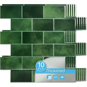 Peel and Stick Green Wall Tiles - 12"x12" Thicker Design Backsplash, Self-Adhesive Tile for Kitchen & Bathroom Renovation
