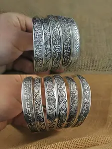 Vintage Chinese Bracelet, Bohemian Style Adjustable Engraved Wristband, Unisex Fashion Accessory, Daily Wear Jewelry