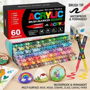 Acrylic Markers Customizing my shoes/phone case 12-72 Colors Acrylic Paint Pens Markers Brush Tip Paint Markers for Rock Painting Wood Canvas Stone Christmas Gift DIY Crafts Acrylic Art Kit