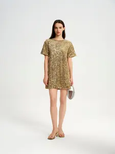 BlisSecret sequins T-Shirt Dress With Ribbed Neck Trim