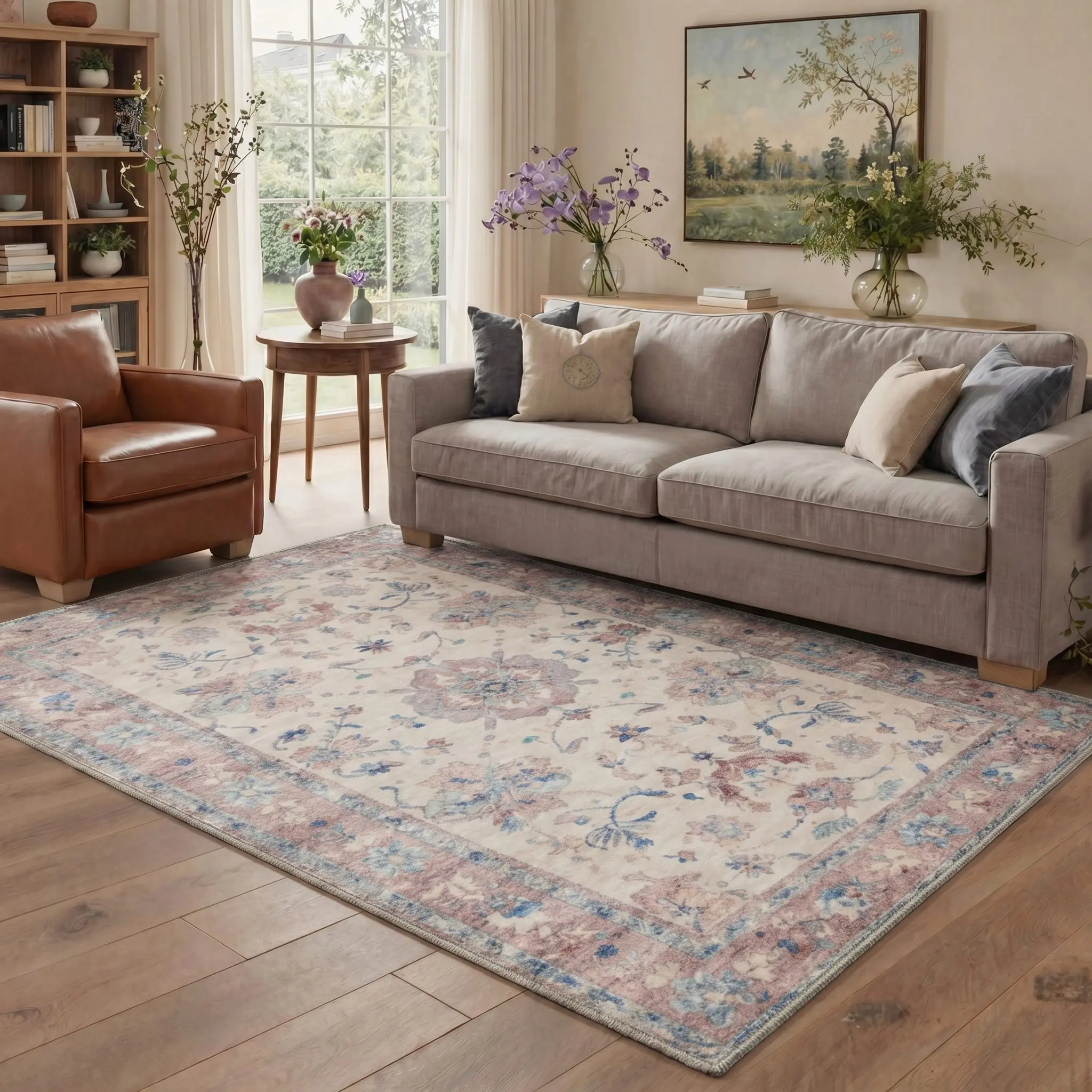 【Back To School】GENIMO Area Rug – Pet Friendly, Soft, Machine Washable, Non-Slip Area Rug, Perfect Carpet for Living Room, Bedroom, Kitchen, Hallway, Modern Stylish Home Decor ,ARP2606-PETAL