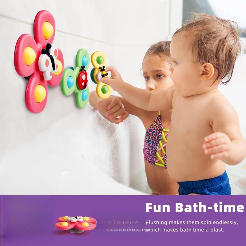 Strong Suction Cup Fidget Rotating Sensory Bath Toys for Baby, Airplane Car Travel Table & Window Toys for Toddler Boys and Girls, 12+ Months