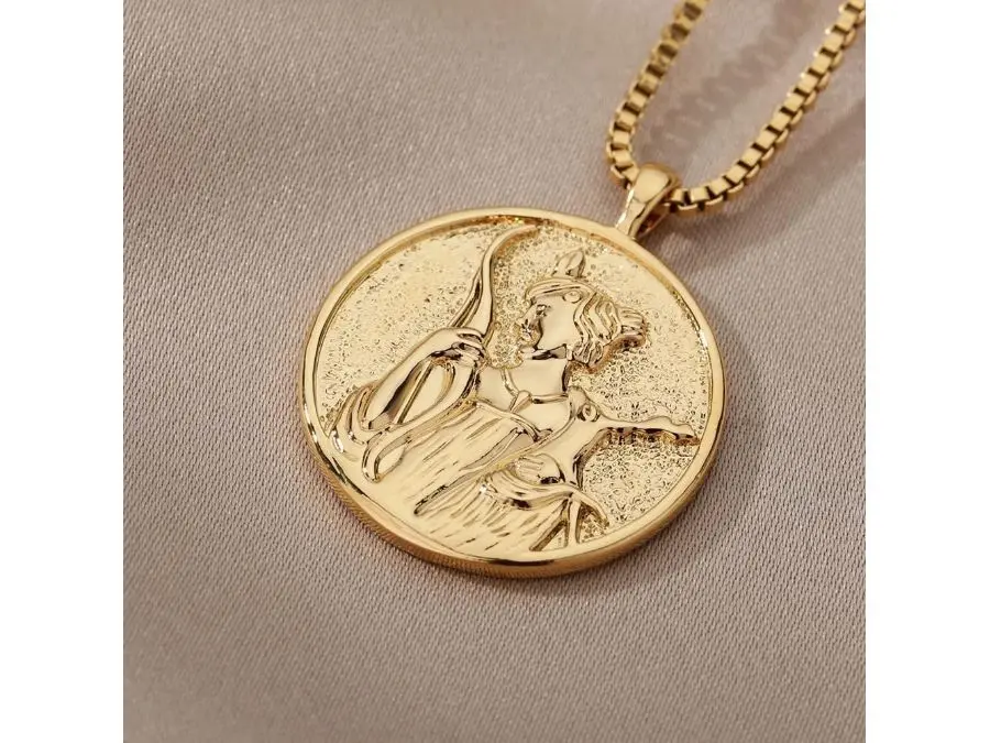 Greek Myth Artemis Athena Hecate Necklace,Gold Medallion Queen Coin Necklace for Women