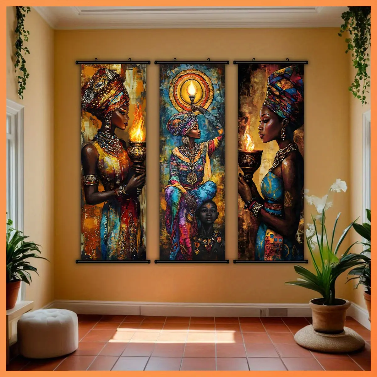 Vibrant African Women Vintage Artistic Canvas Art Print Set, Decorative Artwork, Home Wall Art, Canvas Prints, Easy to Hang Wall Picture Decor for Living Room, Bathroom, Bedroom, Kitchen, Office Decoration Hanging