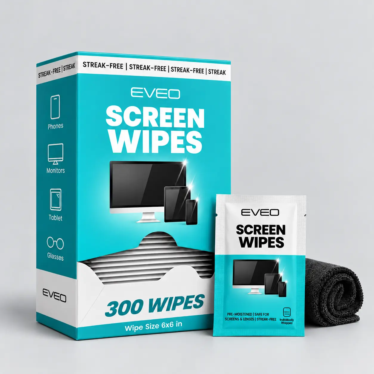Individual Screen & Lens Wipes, Office Equipment Cleaner for Computers & Office Stationery Supplies