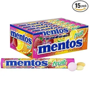 Mentos Candy, Mint Chewy Candy Roll, Fruit, Non-Melting, Holiday, Party, Concessions, Office, 14 Pieces (Bulk Pack of 15) - Packaging May Vary