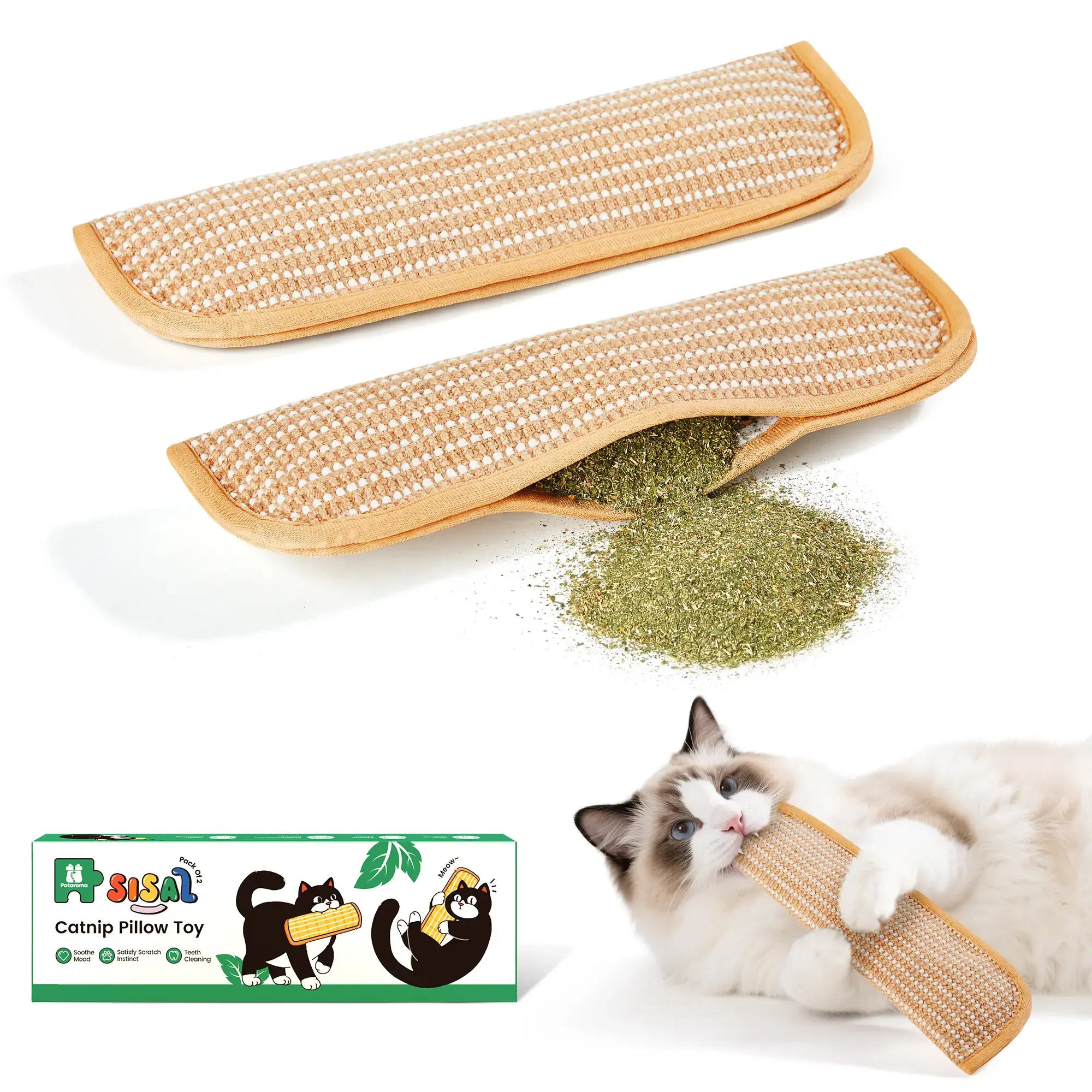 6000mg A+ Organic Catnip Toy, Soft Sisal Interactive Chew & Scratching Kicker Toy for Indoor Kittens & Adult Cats
