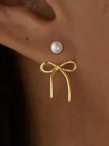 Faux Pearl Decorated Bow Design Earrings, Fashionable Earrings for Women, Trendy All-match & Exquisite Jewelry for Birthday Gift, Dainty Fashion Jewelry