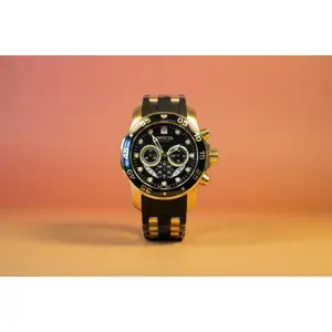 Invicta Pro Diver Scuba 6981 Chronograph Black Gold Polyurethane 48mm Watch New