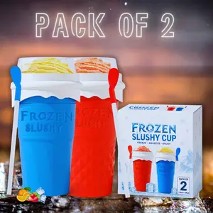 Pack of 2 Slushy Maker Cups with Stirrers – Freeze & Squeeze Portable Slushie Cup | 1 Red & 1 Blue | No Blender Needed | Reusable Silicone Ice Slush Cup for Kids & Adults | Summer Drinks
