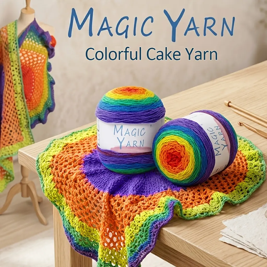 2 Skeins Magic Yarn Color Explosion Soft Cake Yarn-Gradient Yarn Rainbow Yarn for Crocheting, 4 - Medium for Vibrant Shawls, Air Conditioning Blankets & Summer Clothes, Perfect for Color-Loving Crafters, 200G(7.05Ounces) Per Skein