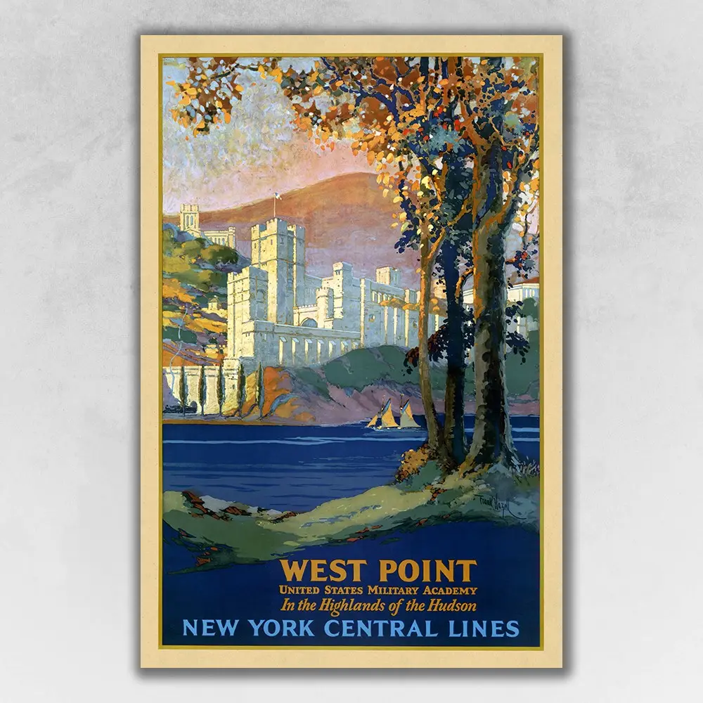 360 Stand 9x12 in. West Point New York c1920s Vintage Travel Poster Photo, Colorful Matte Paper Landscape Print, Western Wall Art Home Decor for Room Wall, Decoration, Artistic, Colorful Style, American-Themed Graphic Style