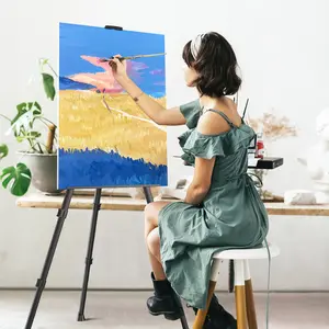 Art Portable Adjustable Metal Tripod Easel Stand for Sign and Painting Display Height 17 to 66 Inch Canvas Holder for Table Top Floor Painting Artists Adults Teens