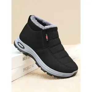 Women’s winter warm walking shoes, fleece-lined thickened snow boots, comfortable casual footwear for cold weather, casual outdoor boot, rubber sole