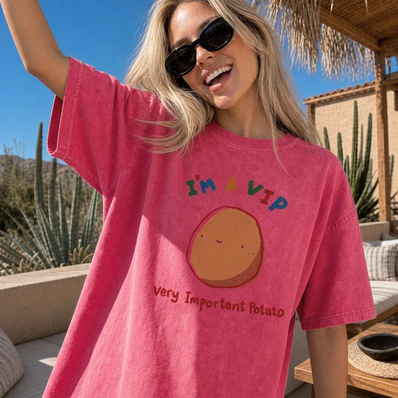 Cute Couch Potato Humor Graphic Tee Women Soft Washed Cotton Very Important Potato VIP Shirt S-5XL