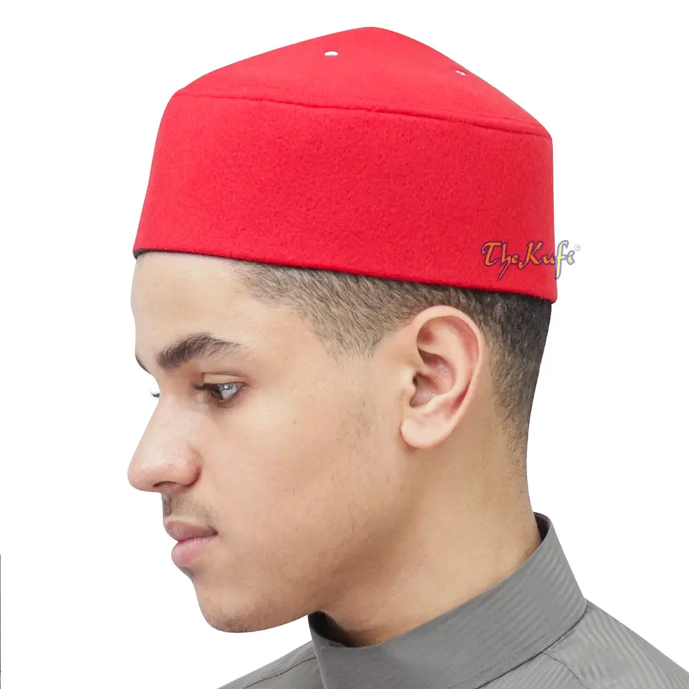 Red Handmade Vented Pointed-Top Faux Felt Fez