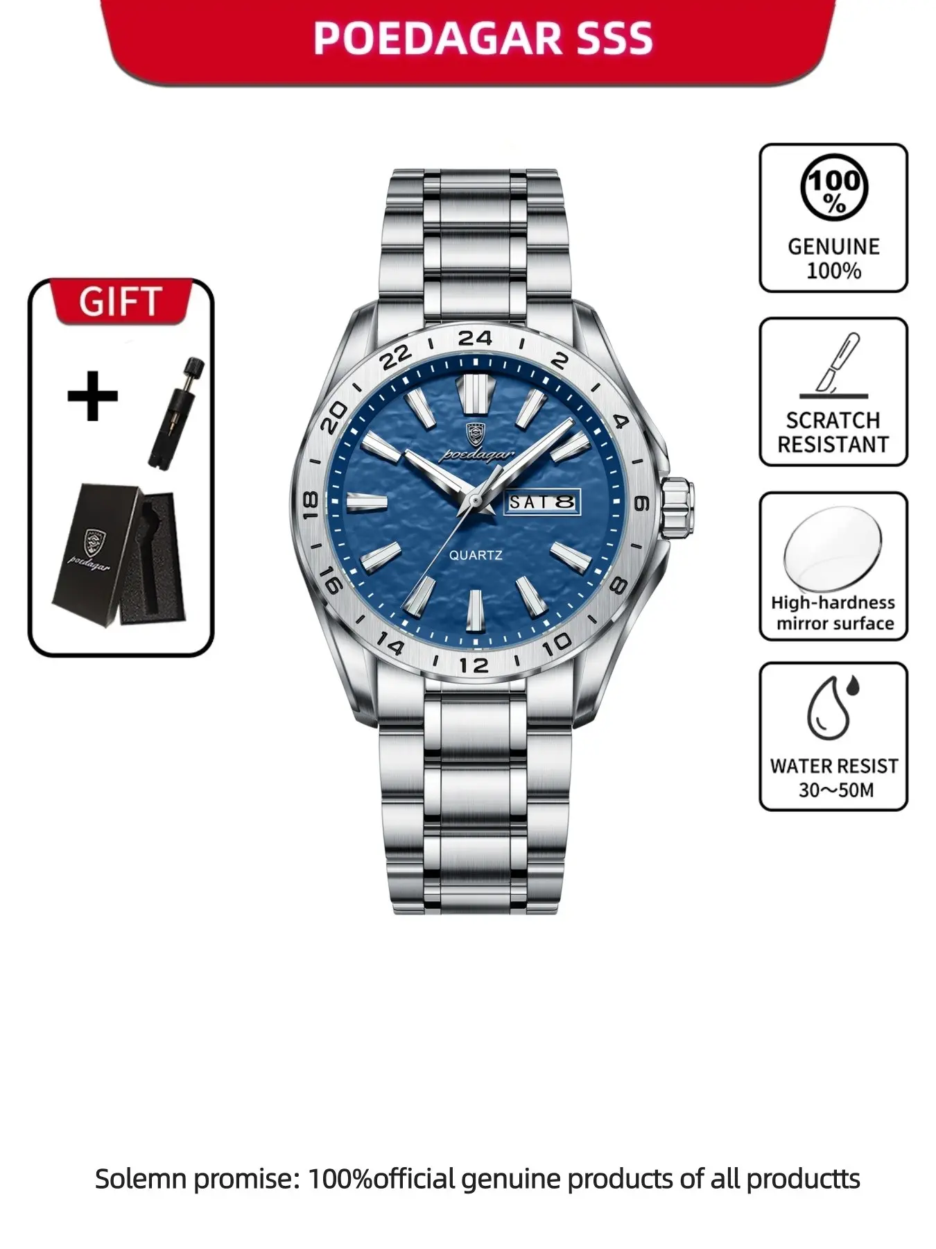 POEDAGAR sports luxury fashion casual men's watch high-quality waterproof night light watch fashion date calendar Fashionable Wristwatch Quartz Wristwatch men's watch Luminous Analog Watch Stylish Watch