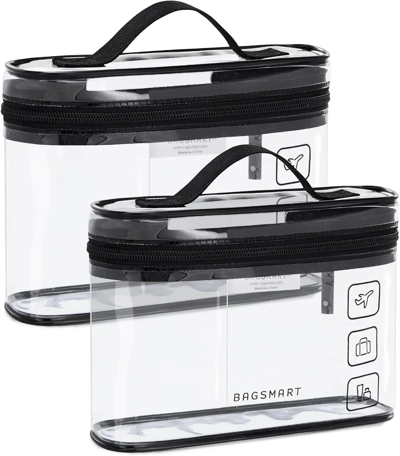 BAGSMART 2-Pack TSA Approved Qt Size Clear Toiletry Bags, Black Functional Travel Carry-On Organizer Accessories