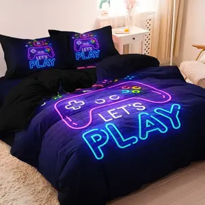 3pcs Gamepad Print Bedding Set, Background Gaming Duvet Cover For Family Bedrooms Dormitories Hotels Bed Sets Supplies (1 Duvet Cover + 2 Pillowcases No Comforter No Pillow)