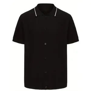 New Spring-Summer knitted shirt, solid color casual business POLO shirt Top Man Black Menswear Tropical Shortsleeve Plain Beige Chainsaw