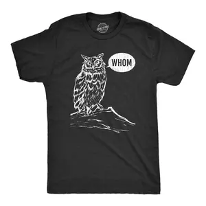 Mens Whom Owl T Shirt Funny Grammar Nerd Sarcastic Graphic Novelty Tee Mens Funny T Shirts Cool Vintage Fashion T-Shirt Gift Classic Menswear Nerd Apparel for Men Funny Animal Short Sleeve Novelty Tees for Guys Black