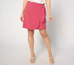 QVC Women's Printed Liquid Knit Faux Wrap Skort with Tie Detail