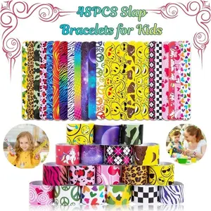 48PCS Slap Bracelets for Kids, Snap Bracelets Bulk Party Favors, Classroom Exchange Gifts, Prizes & Goodie Bag Stuffers