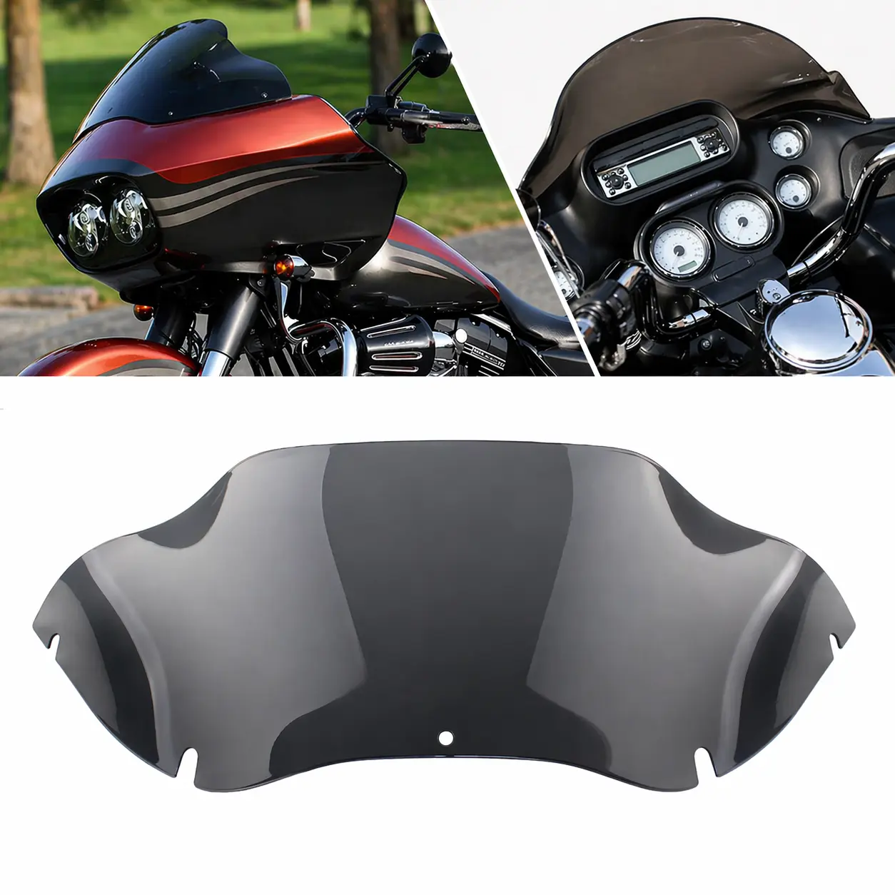 1 x 9.5" Smoke ABS Windshield, Pre-Drilled Practical Aftermarket Replacement for Scratched Windshields, Fits Harley-Davidson Road Glide 1998-2013 FLTR FLTRI FLTRX FLTRU, 1 X 9.5" Smoke Windshield