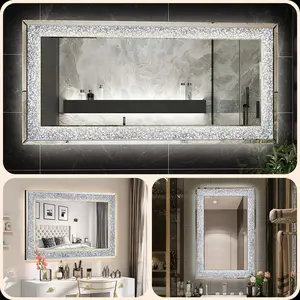 LED Crystal Lights Mirror Large Bathroom 3 Color Modes 47″x24″