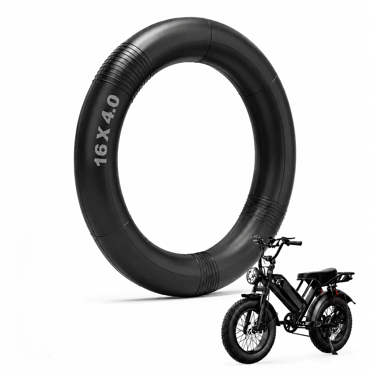 Bike Inner Tube 16 inch Bike Tube 16x4.0 Fat Tire Tube Electric Bike Tire Tube Heavy-Duty Butyl Rubber Tube with Schrader Valve for 16 Inch Ebike-1 Pack