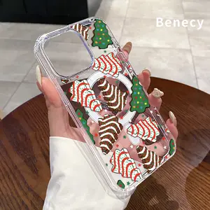 Benecy Magnetic Case for iPhone 17 Pro Max 16 Plus 15 14 13 12 11 Air E Cookie Christmas Dream Pattern Transparent Acrylic Back Silicone Edges Waterproof Shockproof Protection Smartphone Cover Gift for Friends Family