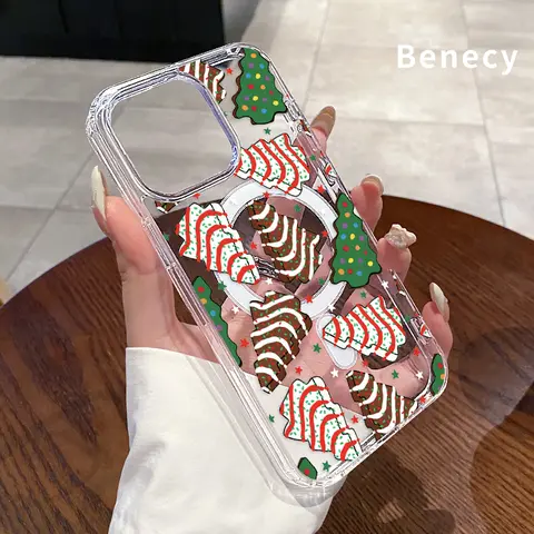 Benecy Magnetic Hybrid Protective Smartphone Case - Wireless Handheld Device Accessory for iPhone 17 Pro Max,16 Plus,15,14,13,12,11,Air E, Transparent Acrylic Back, Silicone Edges, Waterproof, Shockproof, Cookie Christmas Dream Pattern Women's Gift