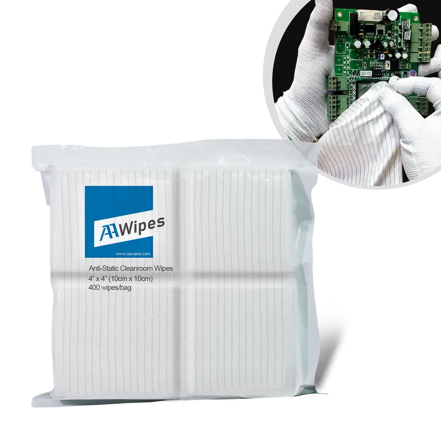 Cleanroom ESD Wipes Polyester-Carbon Blend Wiper, Laser Sealed, 4,000 Wipes/10 Bags/Case, Cat. # CE16004-10 Bags