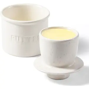Butter Crock with Lid for Countertop - Ceramic  Butter Dish for Spreadable Soft Butter, Butter Container Holder with a Water Seal, Housewarming , Kitchen and  Decor, Speckled White
