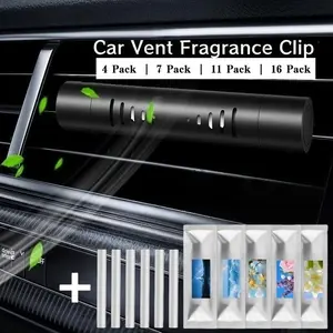 [Car Fragrance Diffuser] 1pc Aluminum Alloy Car Fragrance Diffuser & 3-16pcs sponge stick - No Chemicals, Battery-Free, Automotive interior supplies, Car Vent Clip, Dashboard Air Freshener, Car Interior Perfume, Car Aromatherapy Refill