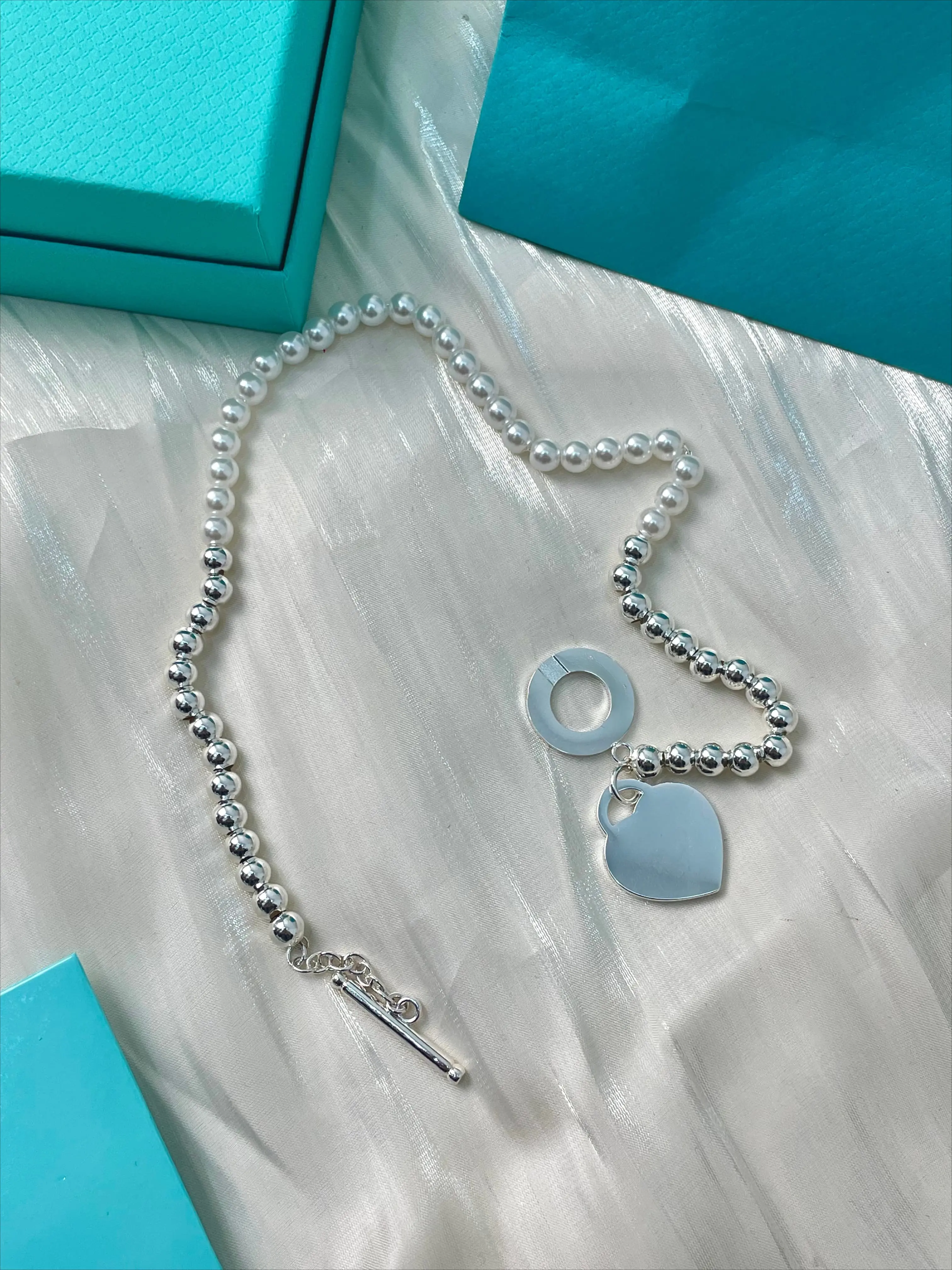 Women's High-Quality S925 Silver Exquisite Bracelet Beads - Dainty Double-Strand Half-and-Half Design, Heart Charm, Toggle Clasp, High-Polish Finish, Nickel-Free Lead-Free Female Modern Chic Gift for Anniversary, Birthday
