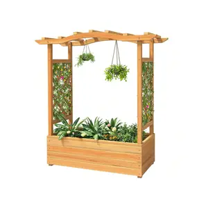 Raised Garden Bed With Arch Trellis Wood Planter Box With Hanging Roof For Outdoor Climbing Plants Vines Patio