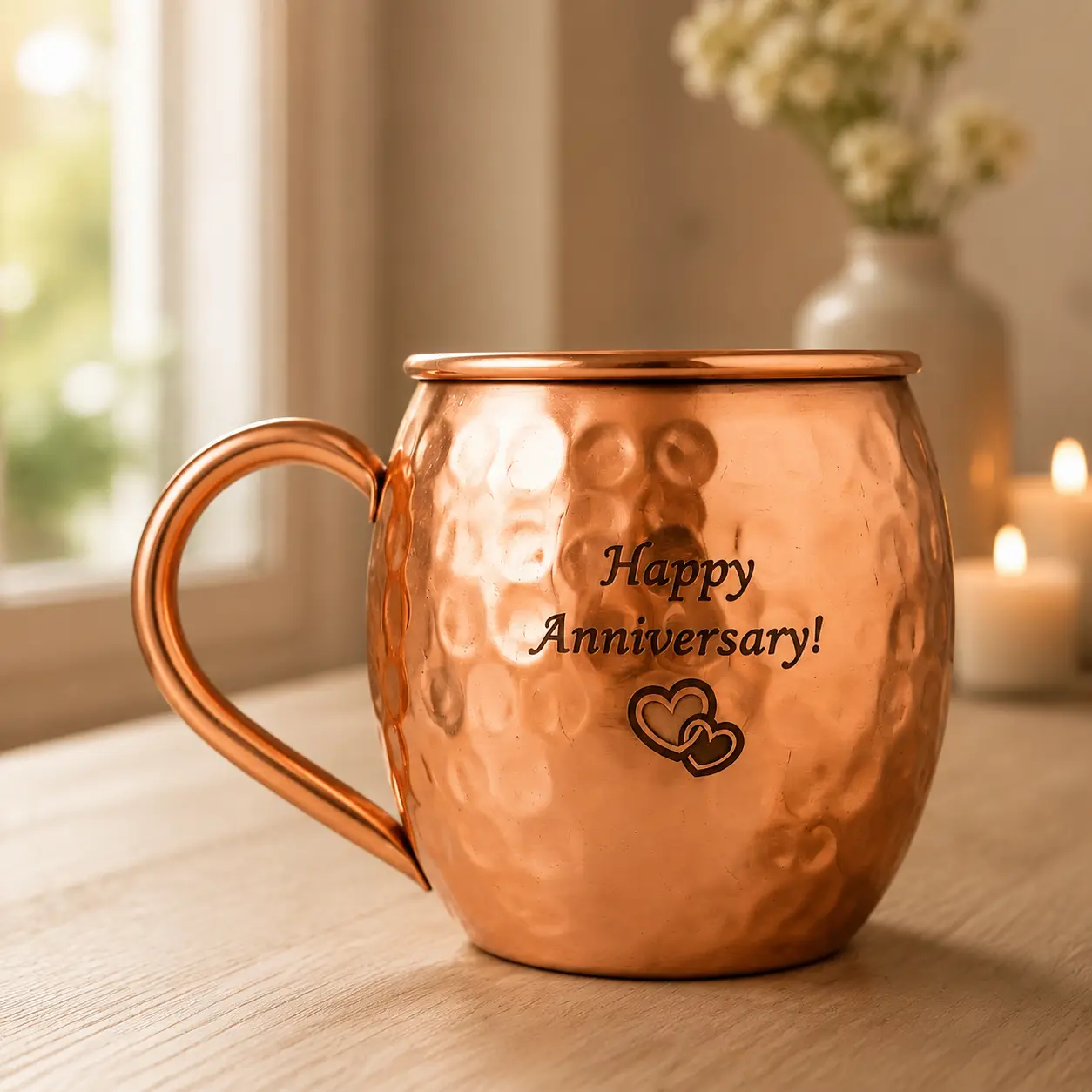 Personalized Copper Moscow Mule Mug, Custom Engraved Hammered Cup, Anniversary or Wedding Gift for Husband, Wife and Couples