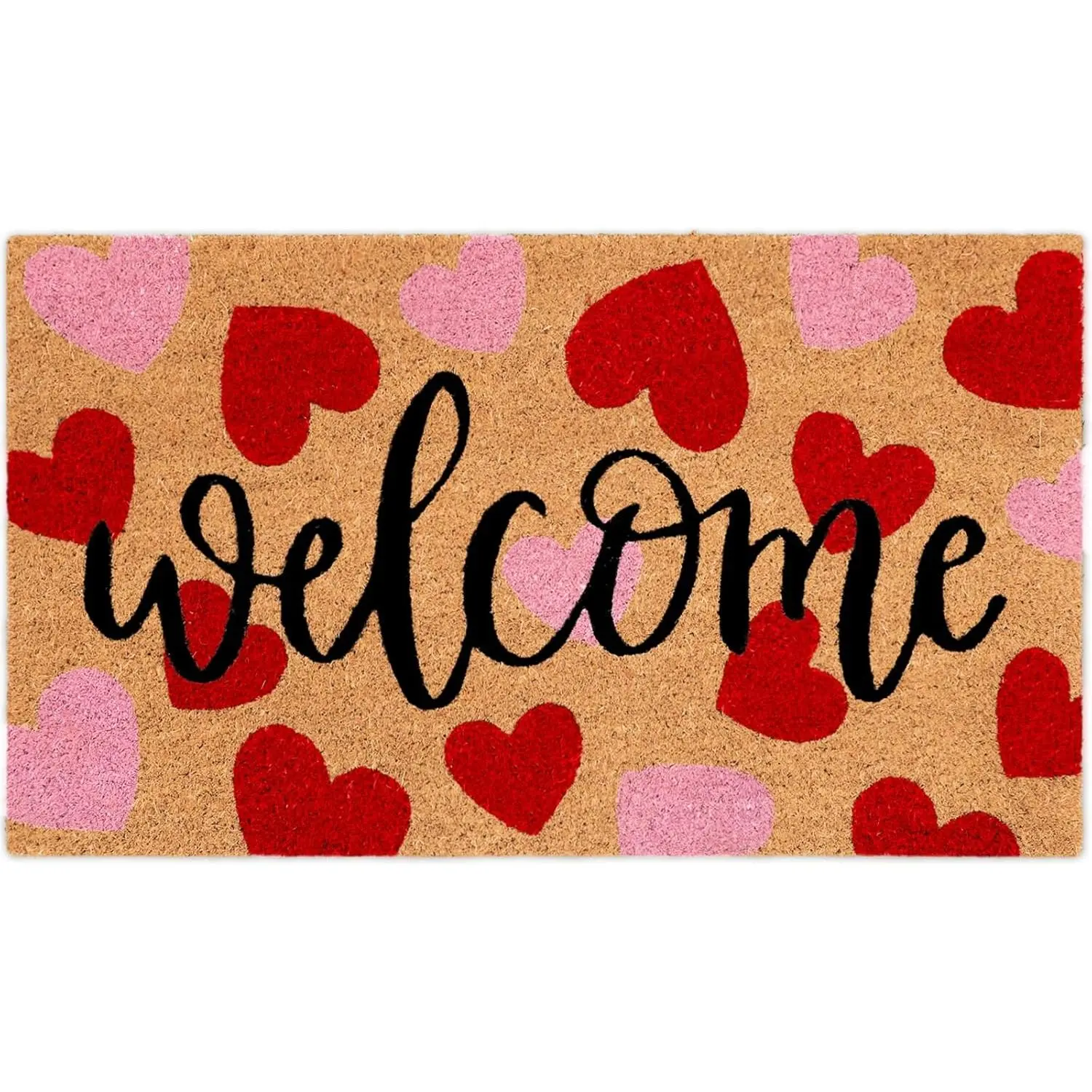 Valentine Doormat Red Pink Love Heart Welcome Floor Mat Non-Slip Entrance Door Rugs for Indoor Outdoor Home Bathroom Decor
