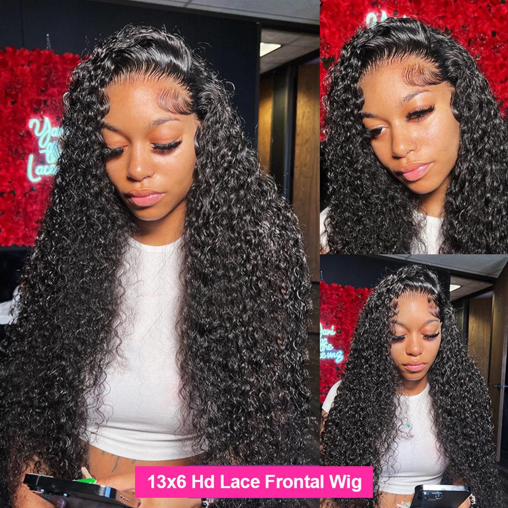 Wet And Wavy Deep Wave Frontal Wig 13x6 HD Lace Frontal Wig 30 36 Inch Brazilian Transparent 13x4 Lace Frontal Human Hair Wigs For Women Pre Plucked Hairline