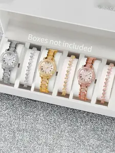 Women's Elegant Fashion Rhinestone Decorated Quartz Watch & Bracelet, Fashion Watch Set for Party, Daily Decor, Trendy All-match & Exquisite Watch Set for Birthday Gift, Fashionable Wristwatch