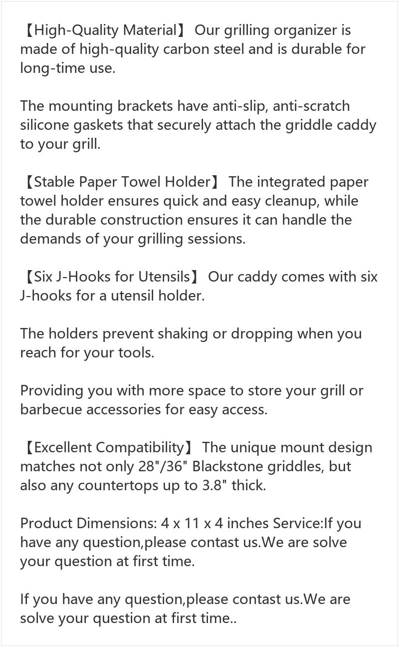 Heavy Duty Griddle Caddy for Blackstone & Prep Cart, Side Shelf Organizer with Paper Towel Holder, Space Saving BBQ Grill Accessory Storage Box with 6 J-Hooks