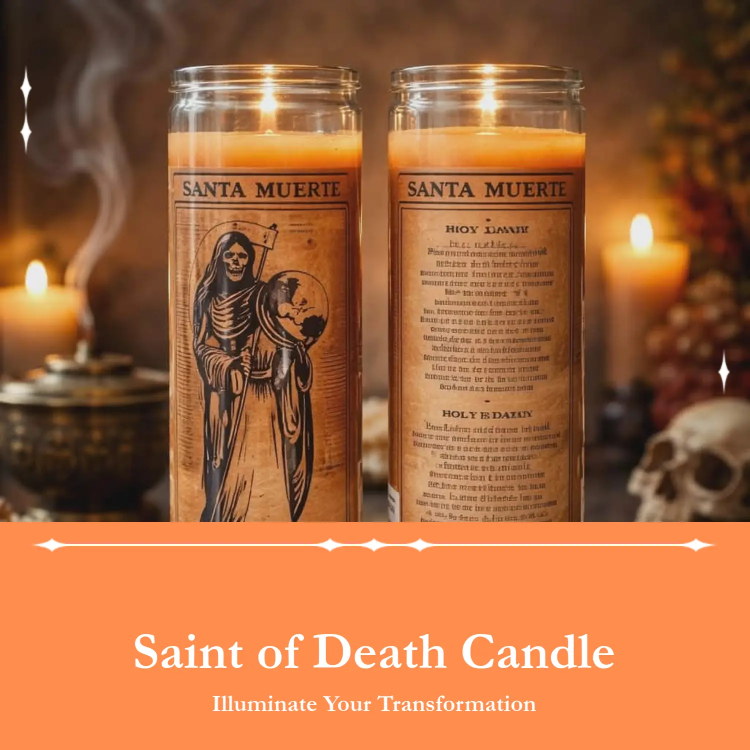 Spiritual Santa Muerte Glass Tumbler Candle - 7-Day Burn Time, Premium Wax Light for Home Decoration, Daily Use, Protection, Inner Harmony & Courage