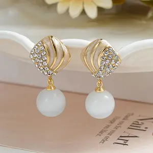 New 925 Silver Earrings, Elegant Shell Cat Eye Stone Design, Perfect Gift for Women, Classic Sparkle Jewelry, 2pcs Set