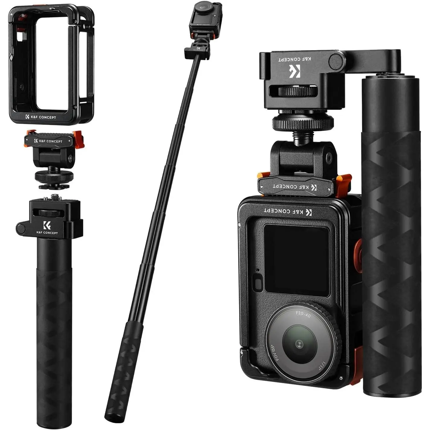 【DealsForYouDays】K&F CONCEPT Foldable Selfie Stick with Cage and Magnetic Quick Release Mount with Cold Shoe for Action 6, Camera, Accessories