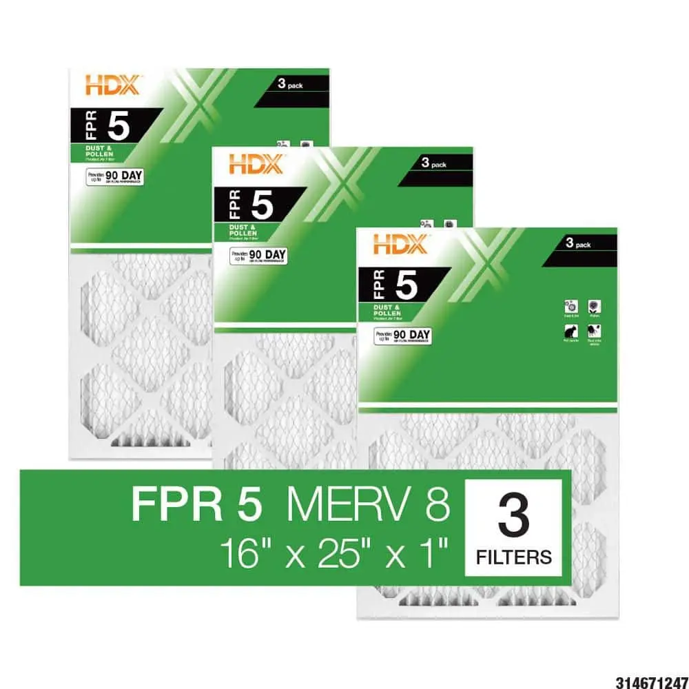 16 in. x 25 in. x 1 in. Standard Pleated Furnace Air Filter FPR 5, MERV 8 (3-Pack)