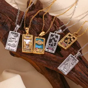 Retro Stainless Steel Tarot Card Lucky Necklace for Daily Wear Holiday Gift