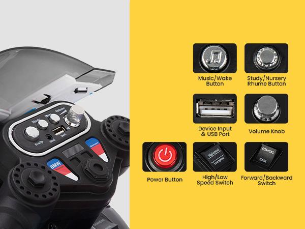 PHI VILLA Kids Electric Motorcycle with BMW Authorized, 12V Ride on Toy for Toddlers Battery Powered 3-Wheel Stable Design with Horn, Music & LED Lights